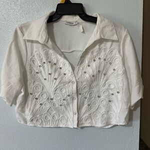 White Embroidered Women's Top